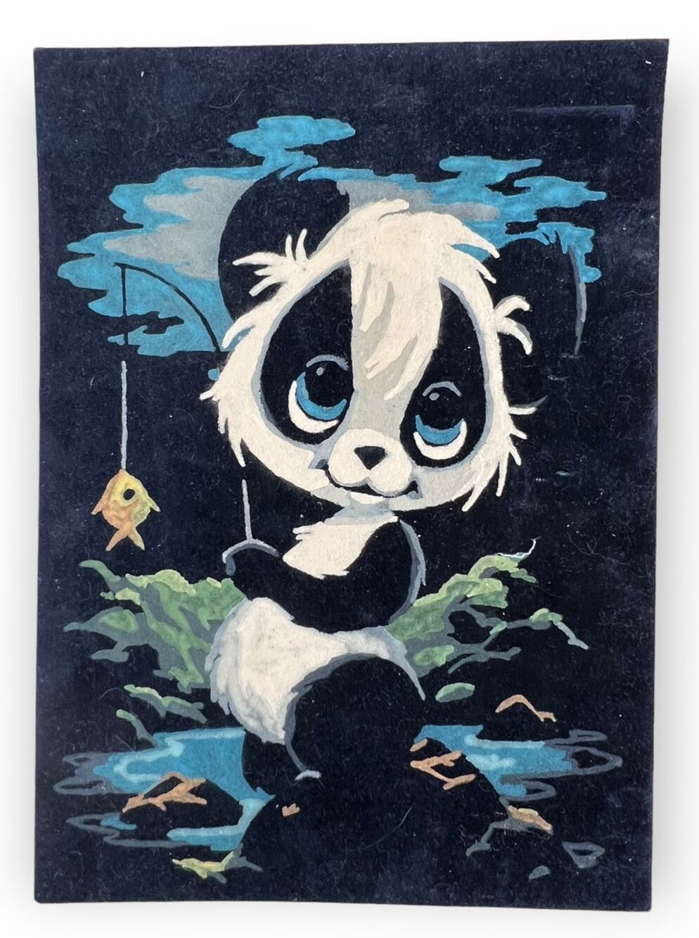 Vintage Big Eye Panda Black Velvet Paint By Number Craft House Wall Art 10x14